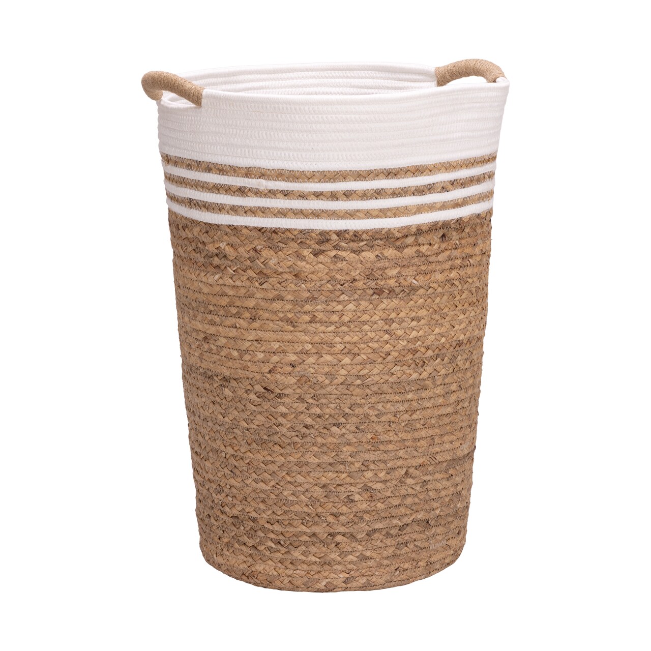 Seville Classics Natural Water Hyacinth and Rope Round Hamper with Liner